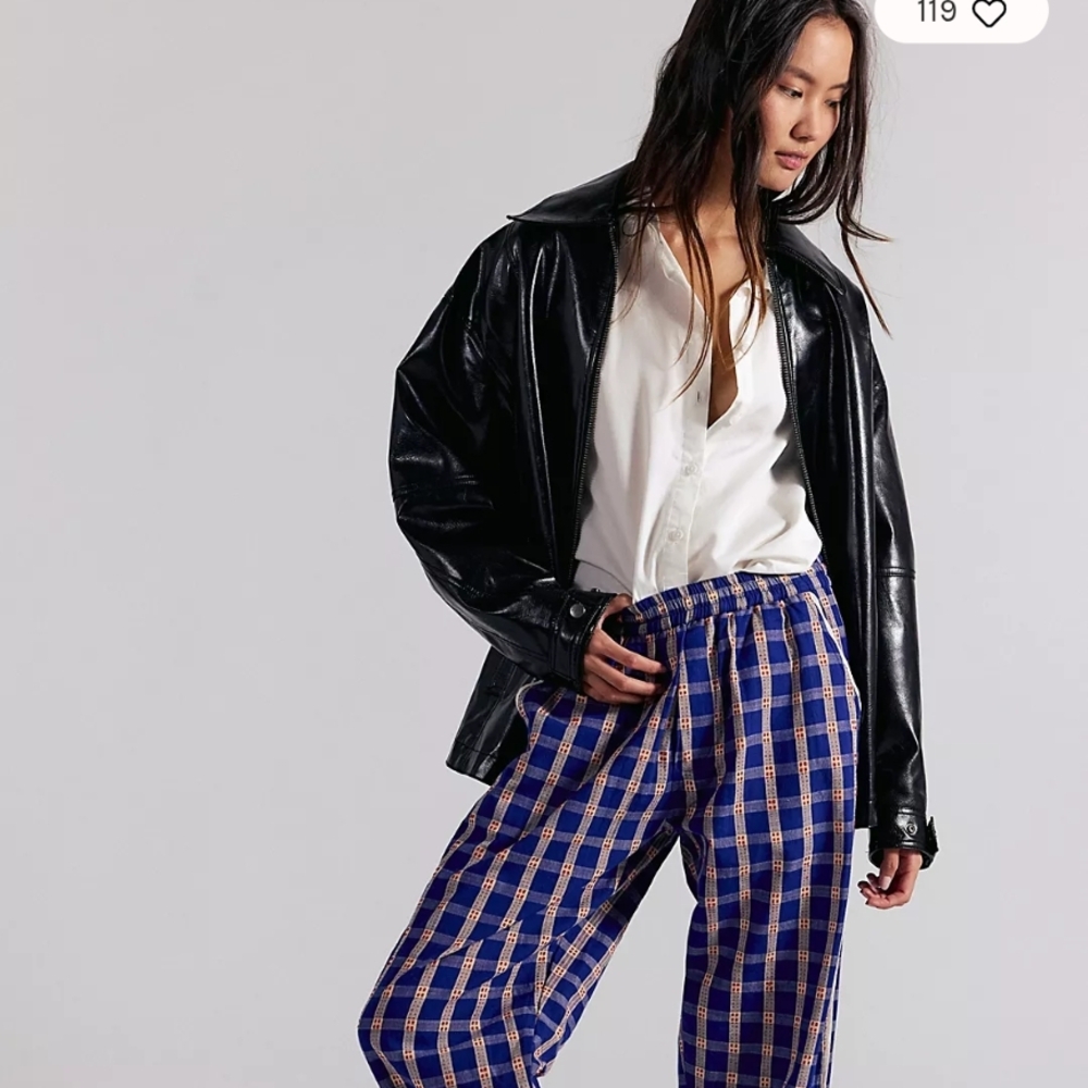 Free People Blue Plaid Track Pants